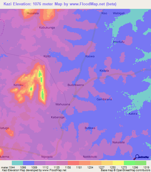 Kazi,Uganda Elevation Map