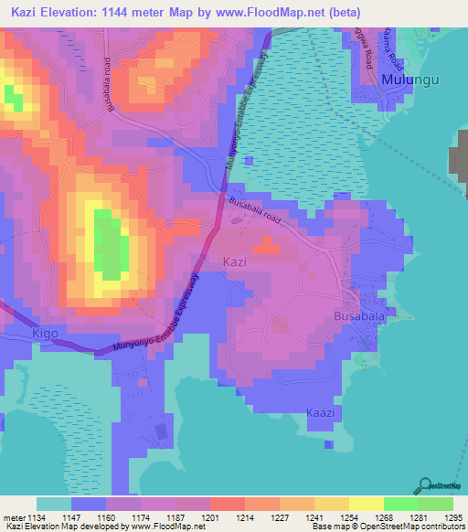 Kazi,Uganda Elevation Map