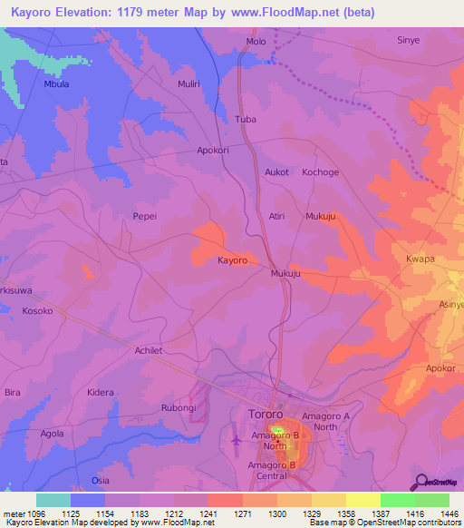 Kayoro,Uganda Elevation Map