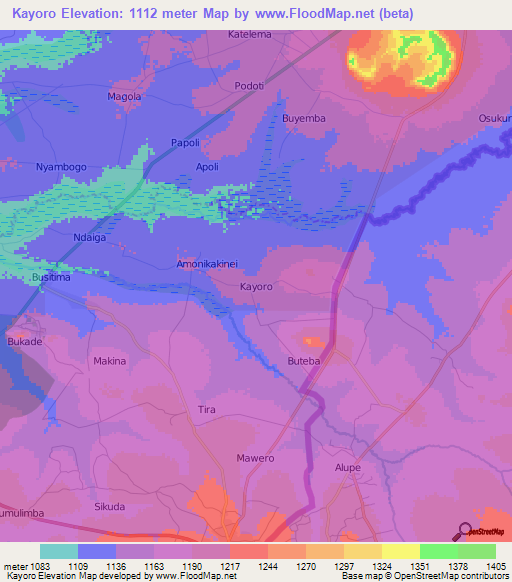 Kayoro,Uganda Elevation Map