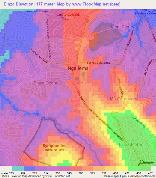 Binza,Congo (Kinshasa) Elevation Map