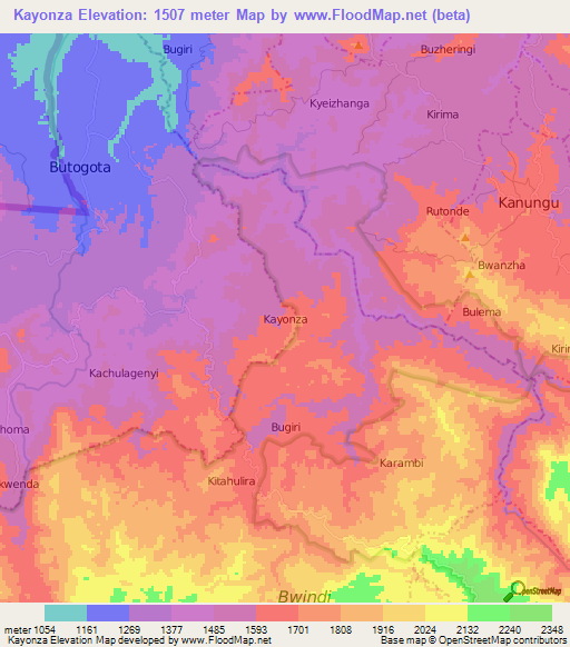 Kayonza,Uganda Elevation Map