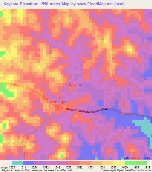 Kayanta,Uganda Elevation Map