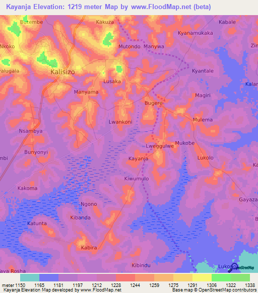 Kayanja,Uganda Elevation Map