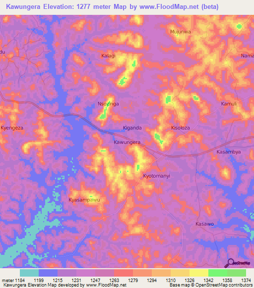 Kawungera,Uganda Elevation Map