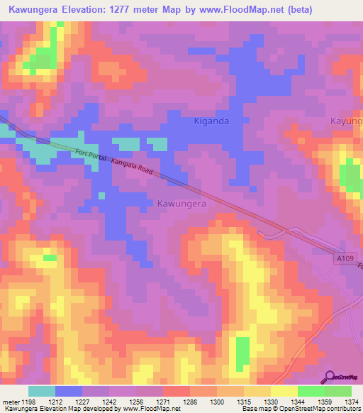 Kawungera,Uganda Elevation Map