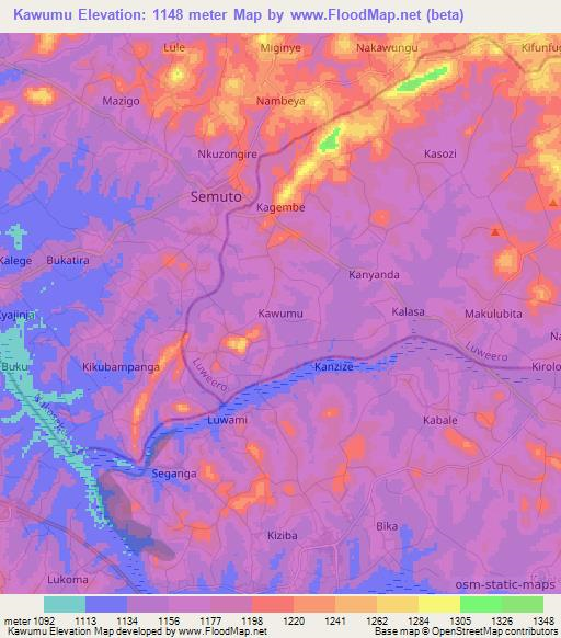 Kawumu,Uganda Elevation Map