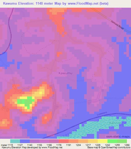 Kawumu,Uganda Elevation Map