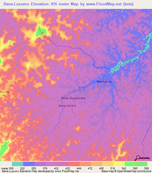 Bana-Luzumu,Congo (Kinshasa) Elevation Map