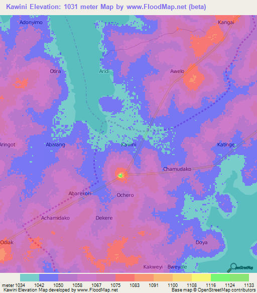 Kawini,Uganda Elevation Map