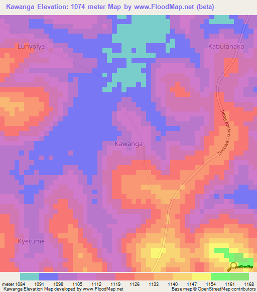 Kawanga,Uganda Elevation Map