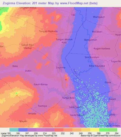 Zogirma,Nigeria Elevation Map