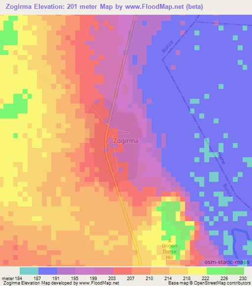 Zogirma,Nigeria Elevation Map