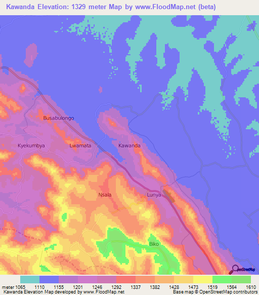 Kawanda,Uganda Elevation Map