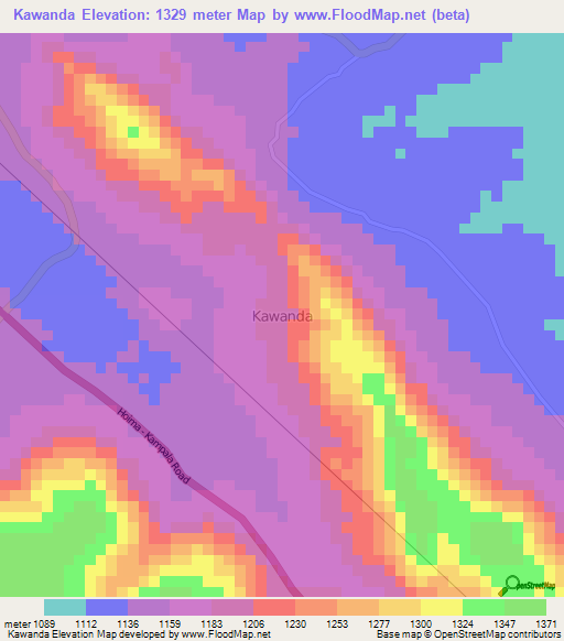 Kawanda,Uganda Elevation Map