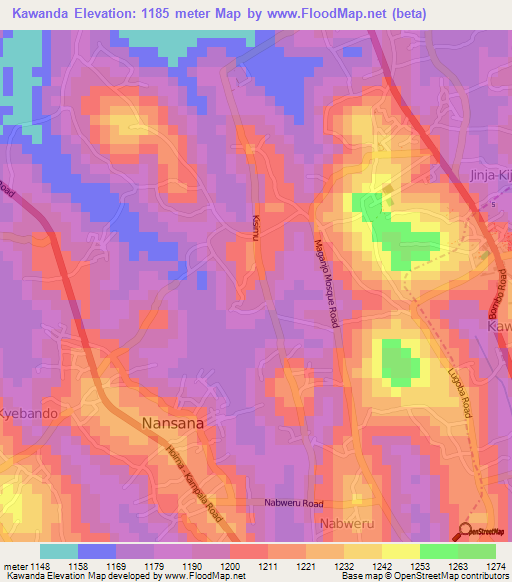Kawanda,Uganda Elevation Map