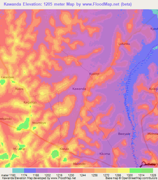 Kawanda,Uganda Elevation Map