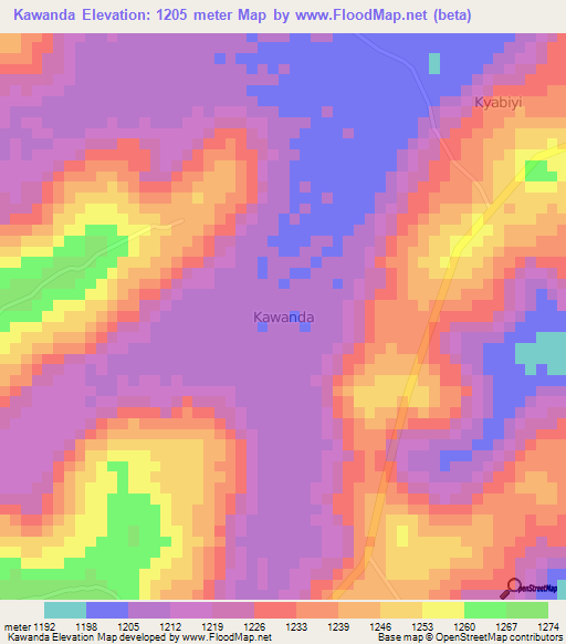 Kawanda,Uganda Elevation Map