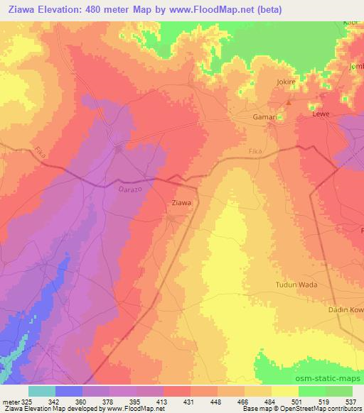 Ziawa,Nigeria Elevation Map