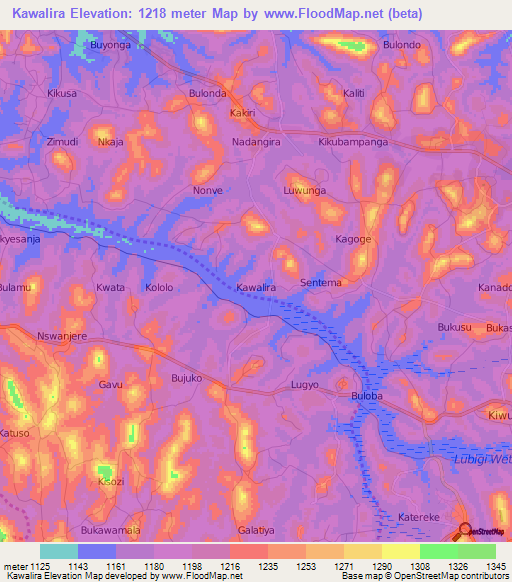Kawalira,Uganda Elevation Map