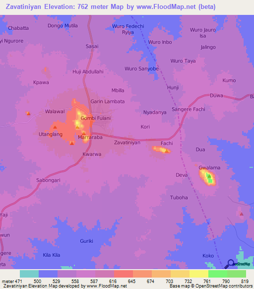 Zavatiniyan,Nigeria Elevation Map