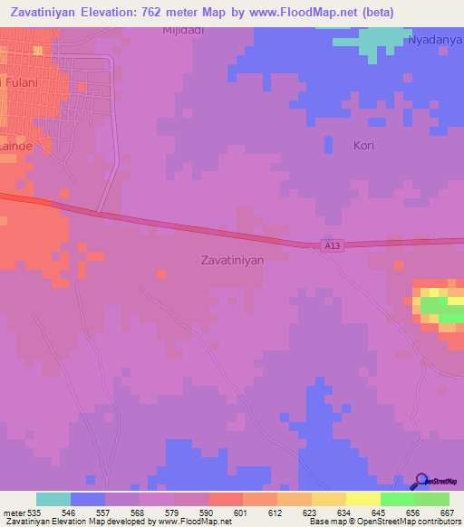 Zavatiniyan,Nigeria Elevation Map