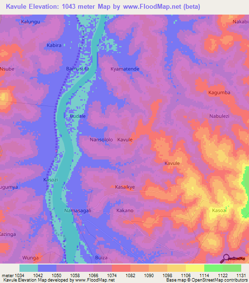 Kavule,Uganda Elevation Map