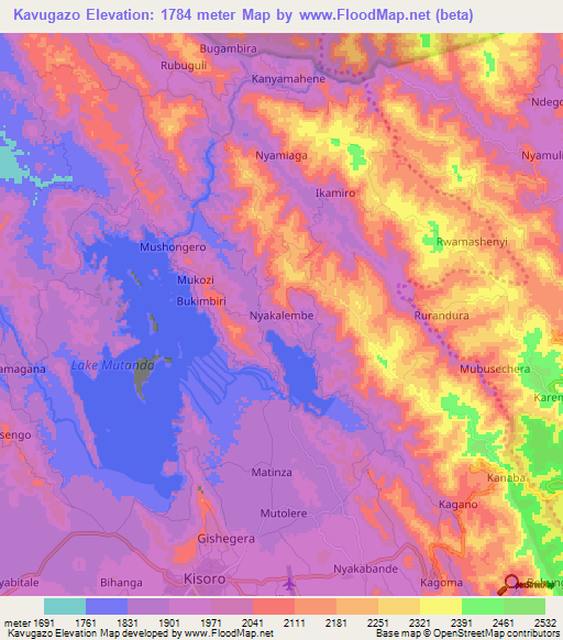 Kavugazo,Uganda Elevation Map