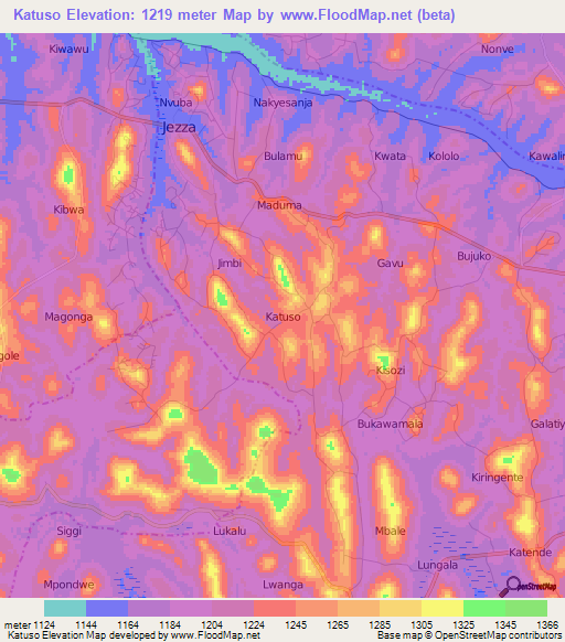 Katuso,Uganda Elevation Map