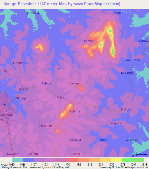 Katugo,Uganda Elevation Map