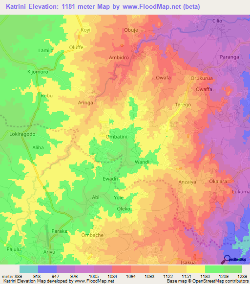 Katrini,Uganda Elevation Map