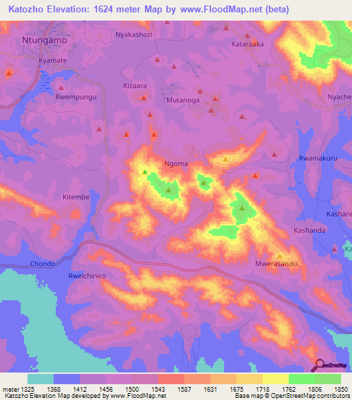 Katozho,Uganda Elevation Map