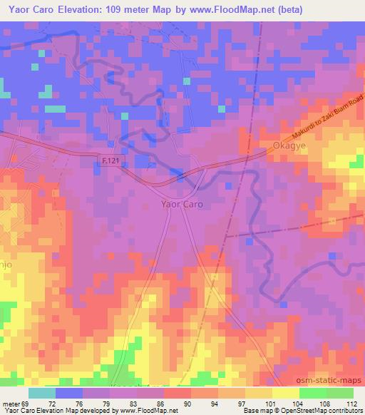 Yaor Caro,Nigeria Elevation Map