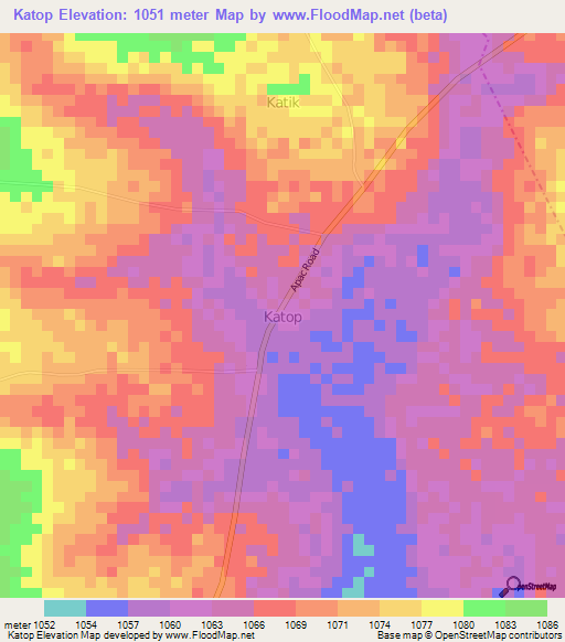Katop,Uganda Elevation Map