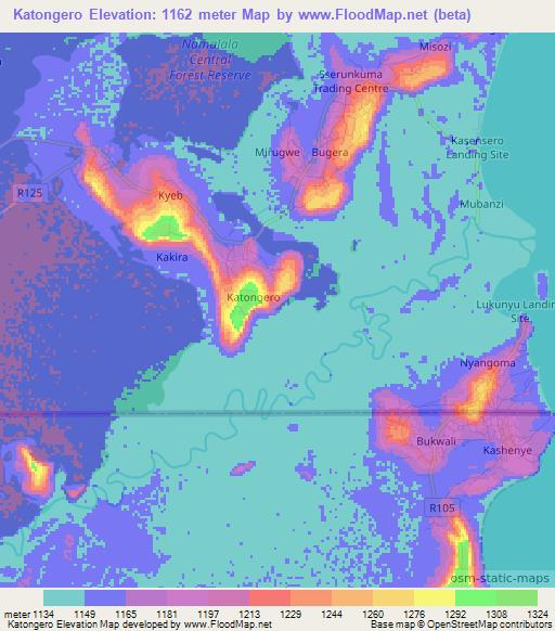 Katongero,Uganda Elevation Map