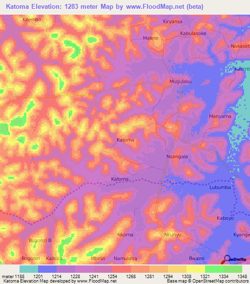 Katoma,Uganda Elevation Map