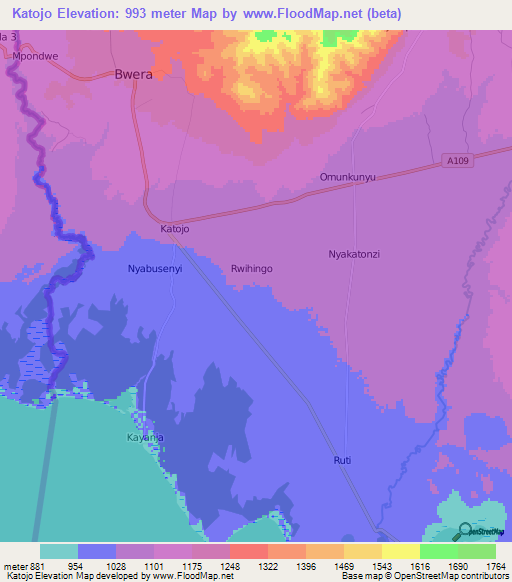 Katojo,Uganda Elevation Map