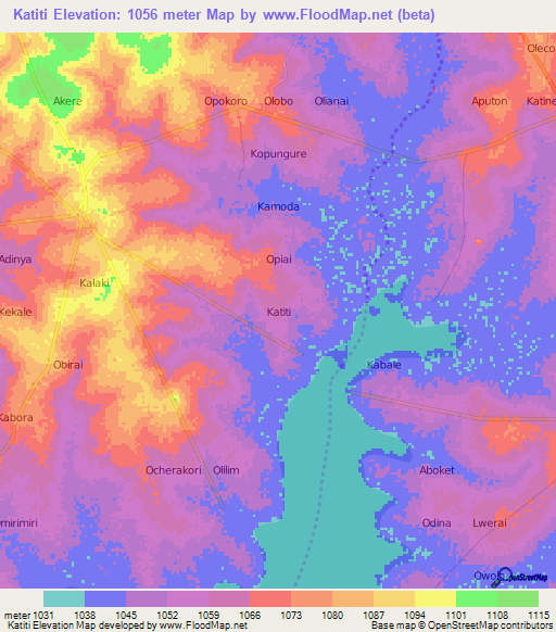 Katiti,Uganda Elevation Map