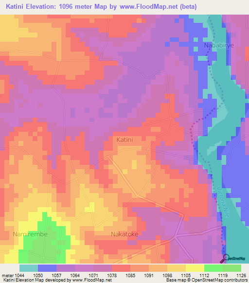 Katini,Uganda Elevation Map