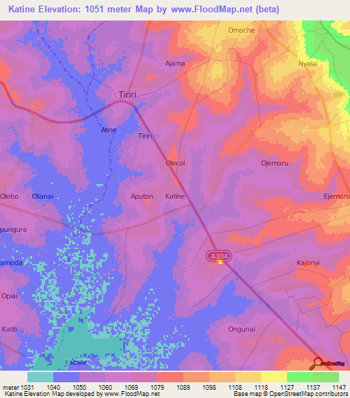 Katine,Uganda Elevation Map