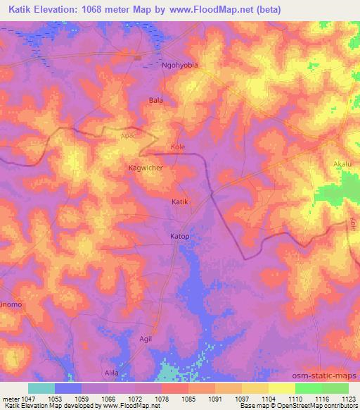 Katik,Uganda Elevation Map