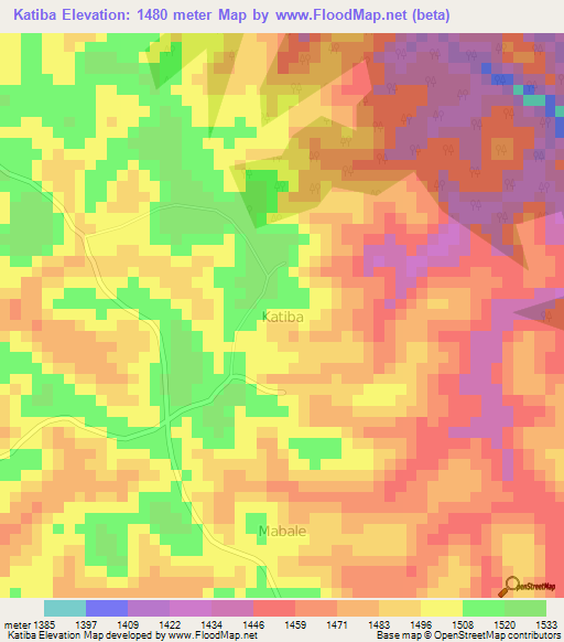 Katiba,Uganda Elevation Map