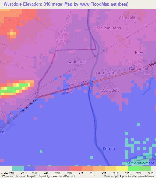 Wuradole,Nigeria Elevation Map