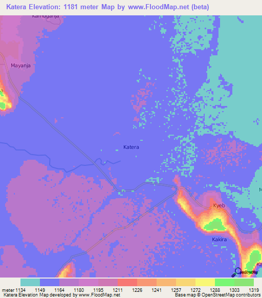 Katera,Uganda Elevation Map