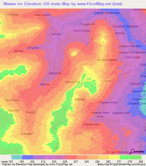 Wawan Ice,Nigeria Elevation Map