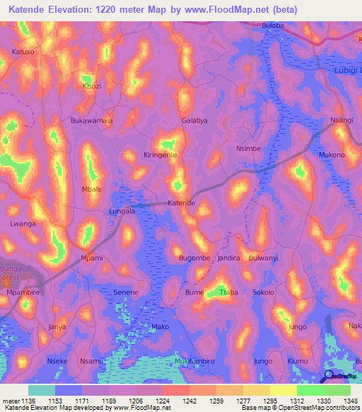 Katende,Uganda Elevation Map