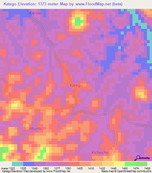 Katego,Uganda Elevation Map
