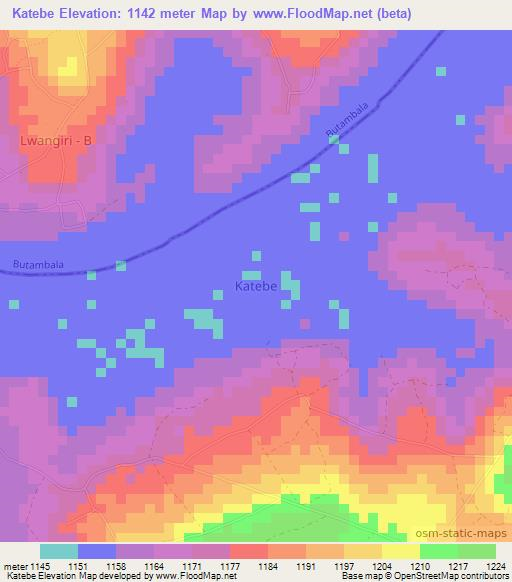 Katebe,Uganda Elevation Map