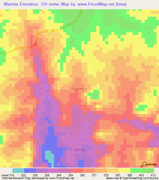 Wamba,Nigeria Elevation Map