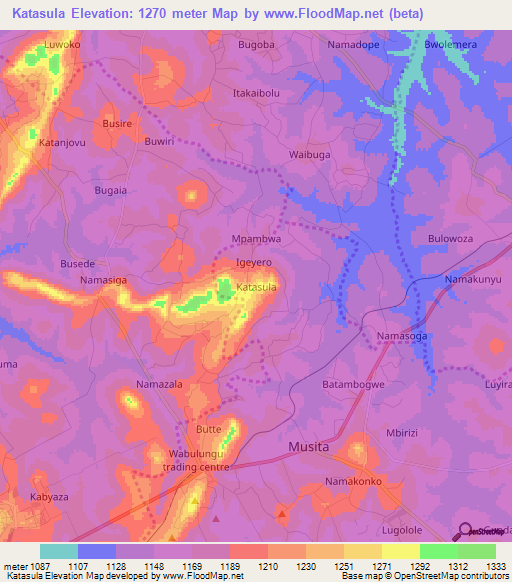 Katasula,Uganda Elevation Map